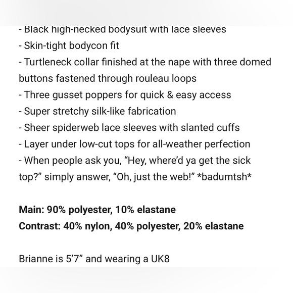 Disturbia Sheer Spiderweb Lace Black Bodysuit Women’s Size 2 - Picture 11 of 11